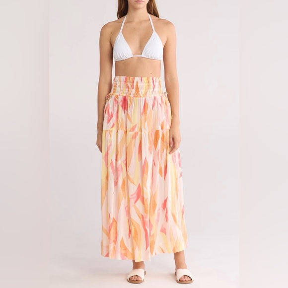 Elan Coral Print Amalfi Crop Halter Top & Smocked Skirt Set S - Picture 3 of 11